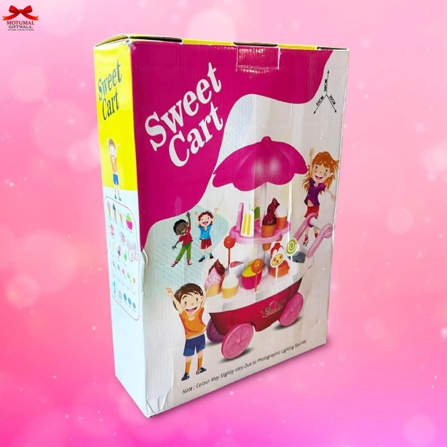 Pink Ice Cream Cart Role Play Toy Wheels Umbrella Motumal-motumal