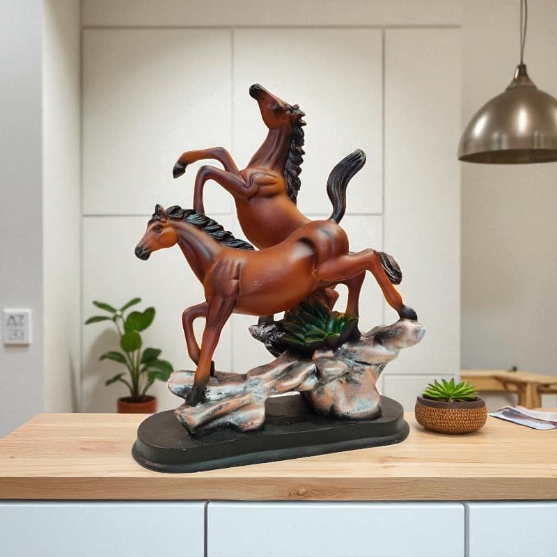 Premium Brown Twin Running Horses Showpiece Home Decor Motumal-motumal