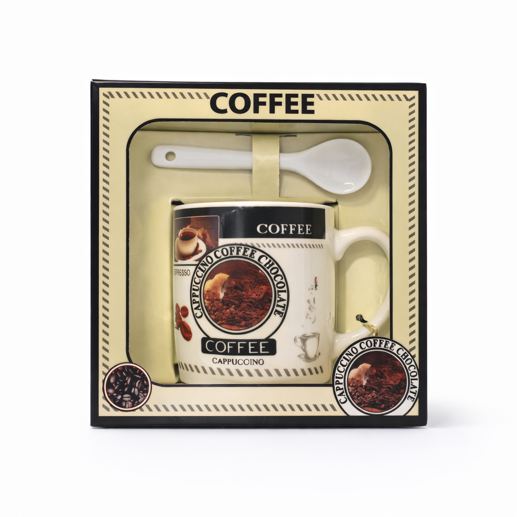 Premium Coffee Gift Ceramic Mug Spoon Duo Classic Motumal-motumal
