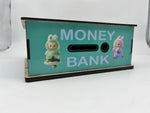 Money box with cartoon characters on a white background