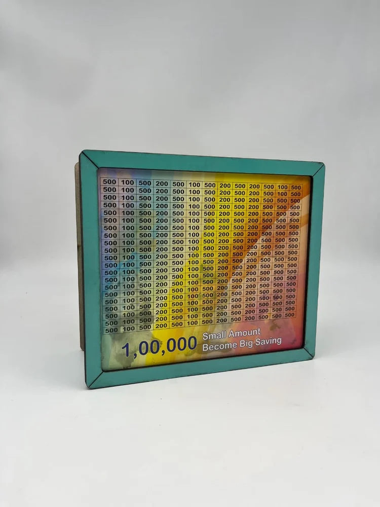 Colorful savings tracker board with numbers on a white background