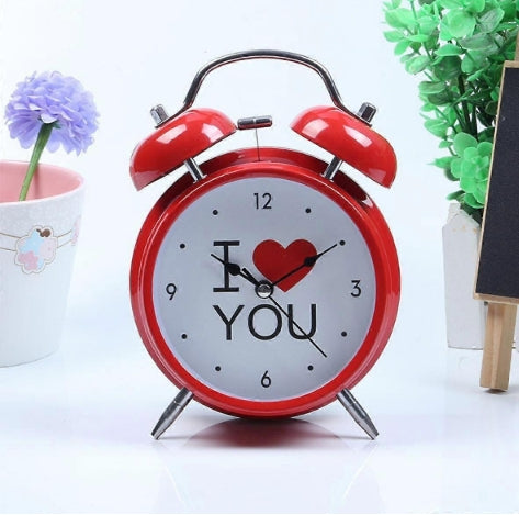 Red Heart Shaped Alarm Clock Metal 4 Inch Luminous Dial-motumal