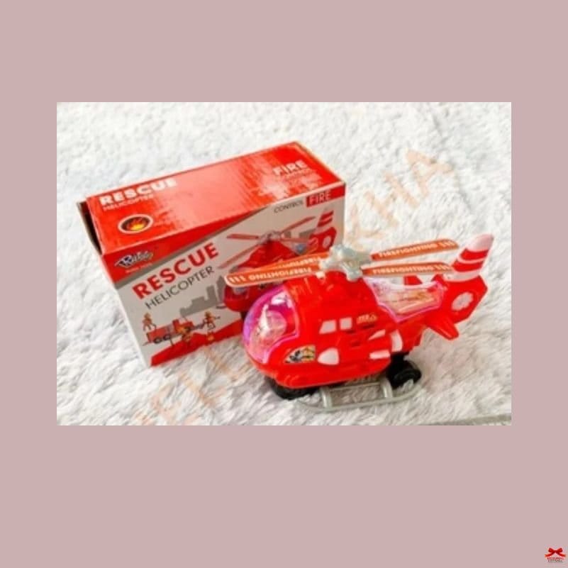Rescue Fire Helicopter Toy Lights Sound Red Emergency Vehicle Motumal-motumal