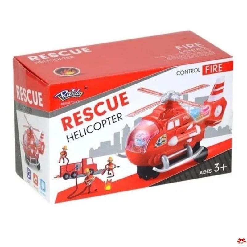 Rescue Fire Helicopter Toy Lights Sound Red Emergency Vehicle Motumal-motumal