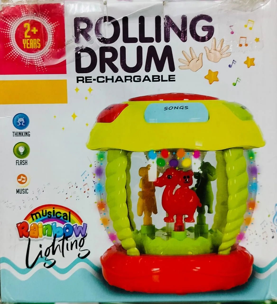Rolling Drum Rechargeable Musical Toy Rainbow Lights Motumal-motumal