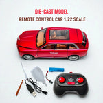 Red die-cast model remote control car with accessories on a white background