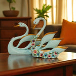 Romantic Blue Swan Pair Golden Wings Figurine Motumal-motumal