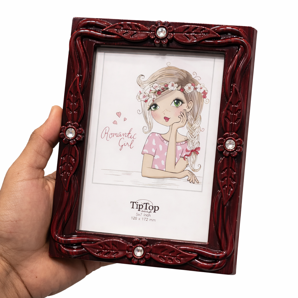 Romantic Girl Photo Frame Burgundy Floral Wall Decor Motumal-motumal