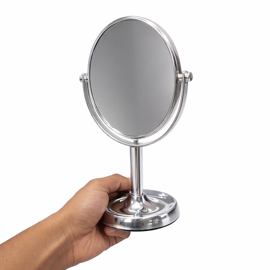 Round Polished Chrome Vanity Mirror Desk Stand Motumal-motumal