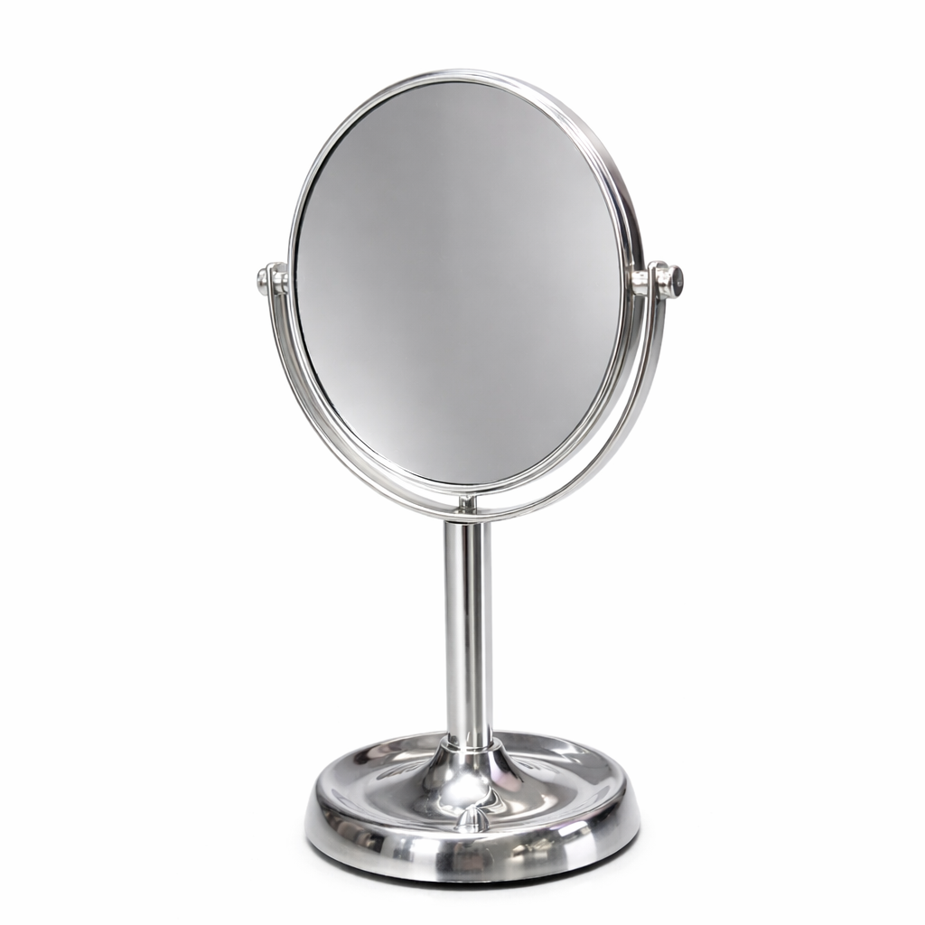 Round Polished Chrome Vanity Mirror Desk Stand Motumal-motumal