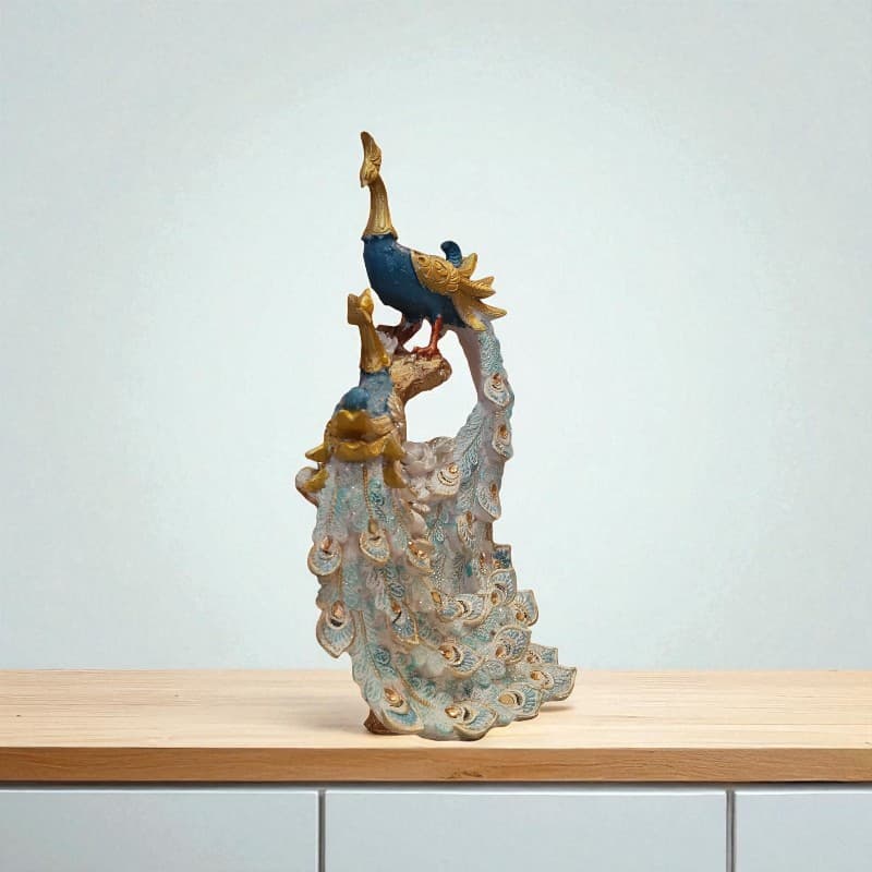 Royal Blue Golden Peacock Elegant Couple Figurine Decor Motumal-motumal