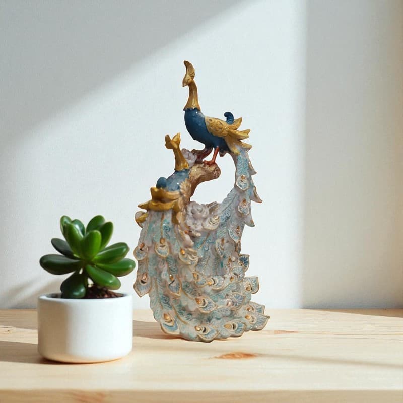 Royal Blue Golden Peacock Elegant Couple Figurine Decor Motumal-motumal