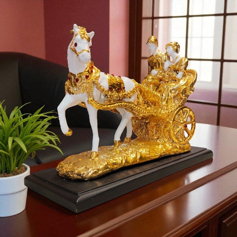 Royal Golden Horse Carriage Showpiece Decor Figurine Motumal-motumal