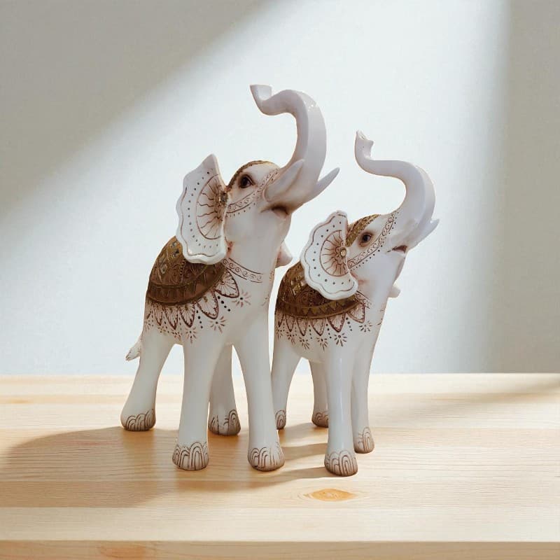 Royal White Gold Elephant Pair Figurine Home Decor Motumal-motumal