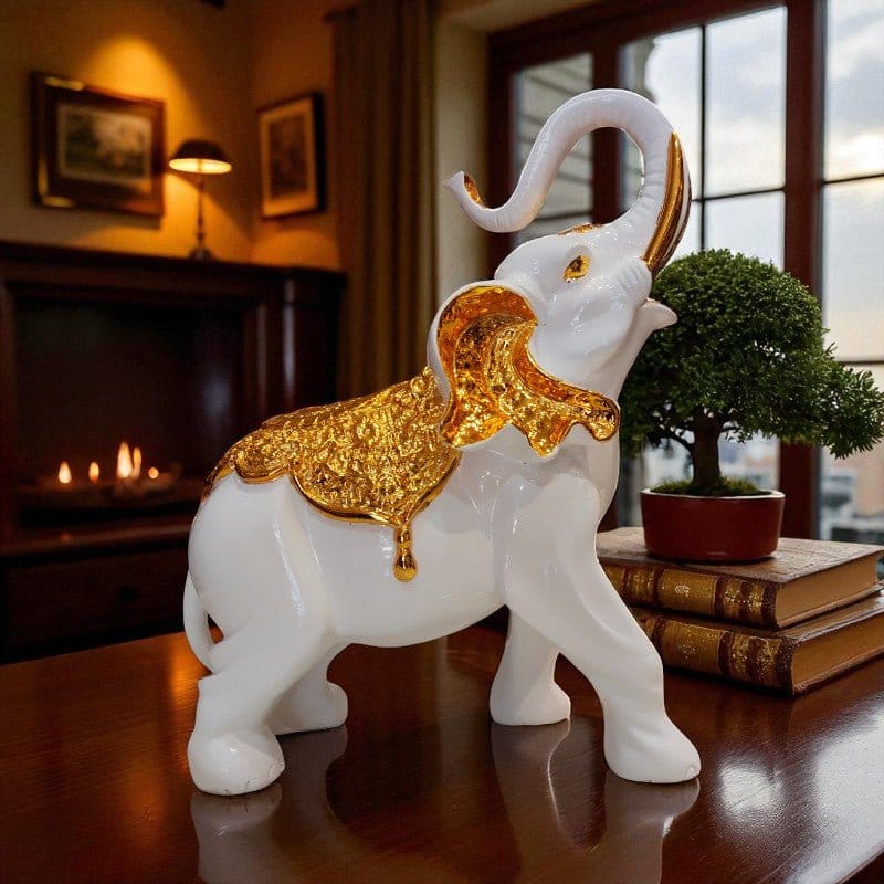 Royal White Golden Elephant Figurine Home Decor Motumal-motumal