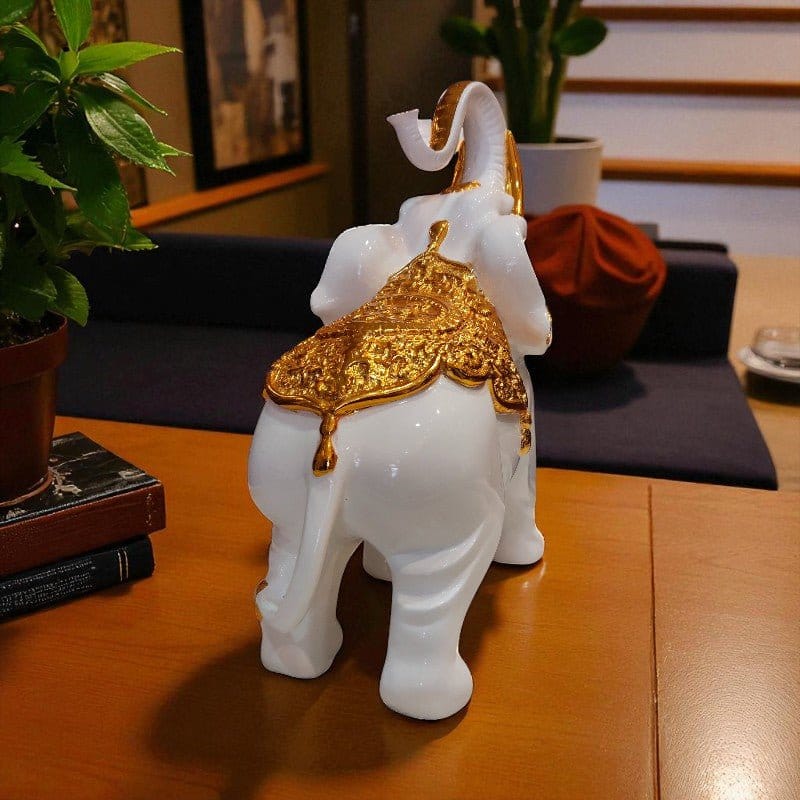 Royal White Golden Elephant Figurine Home Decor Motumal-motumal