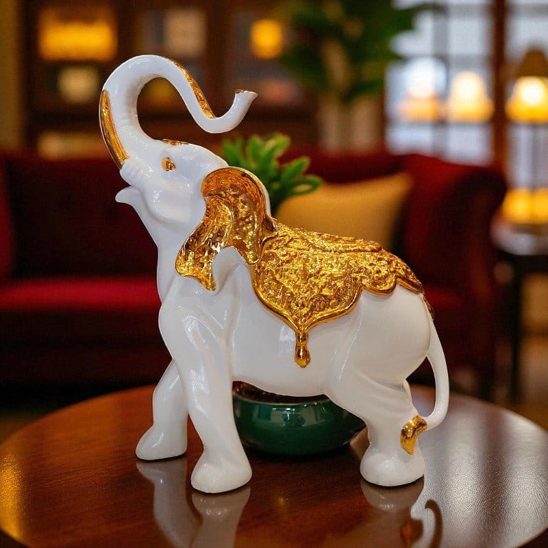 Royal White Golden Elephant Figurine Home Decor Motumal-motumal