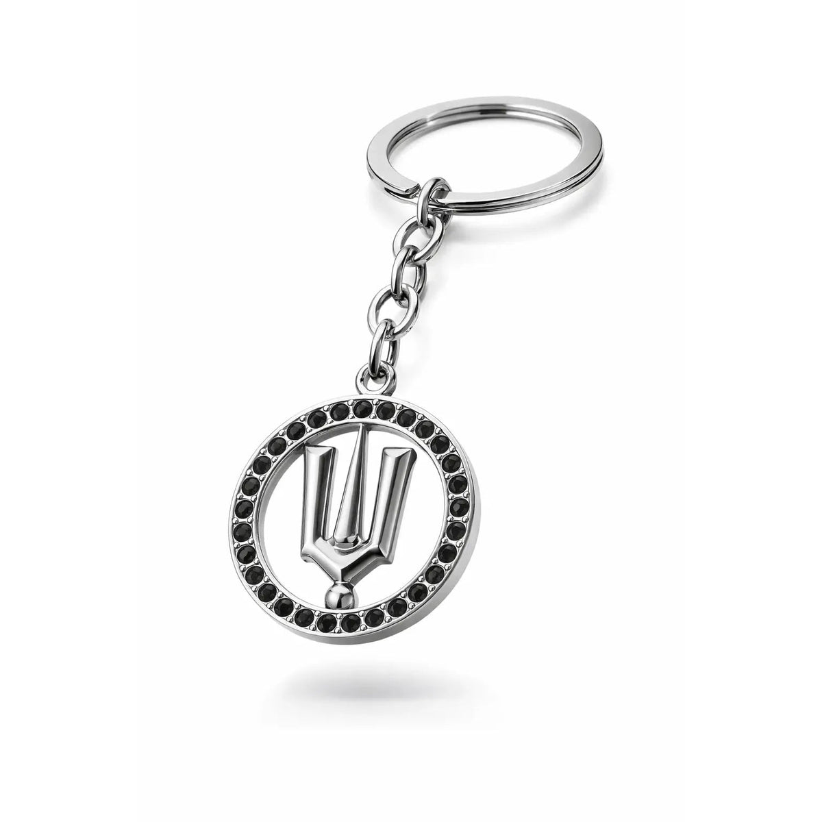Silver Trident Keychain Black Stone Halo Accessory Motumal-motumal