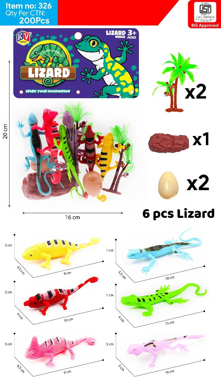 Six Multicolor Lizard Playset Jungle Accessories Trees Eggs Motumal-motumal