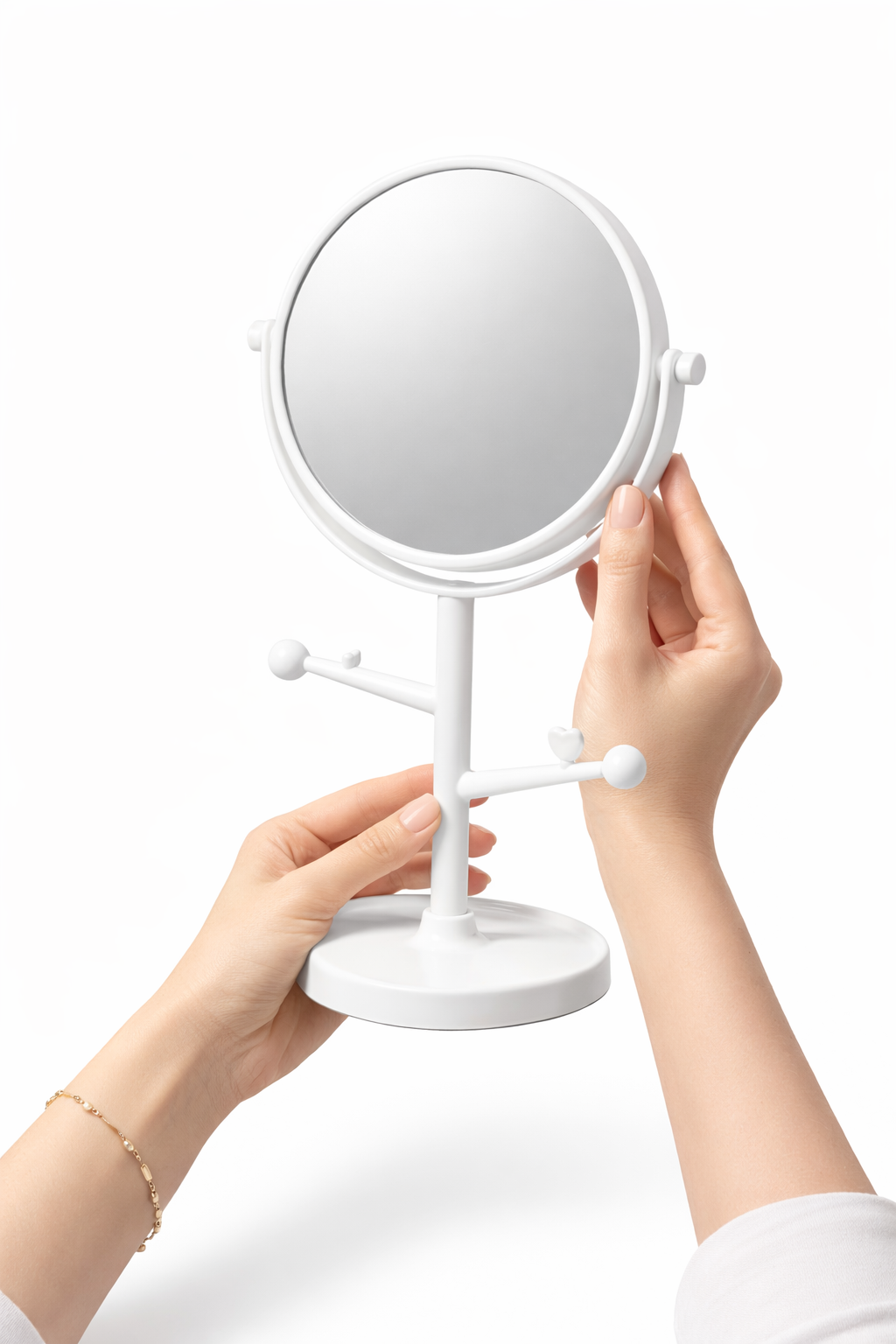 Sleek White Vanity Mirror On Stand Round Tilt Desk Motumal-motumal