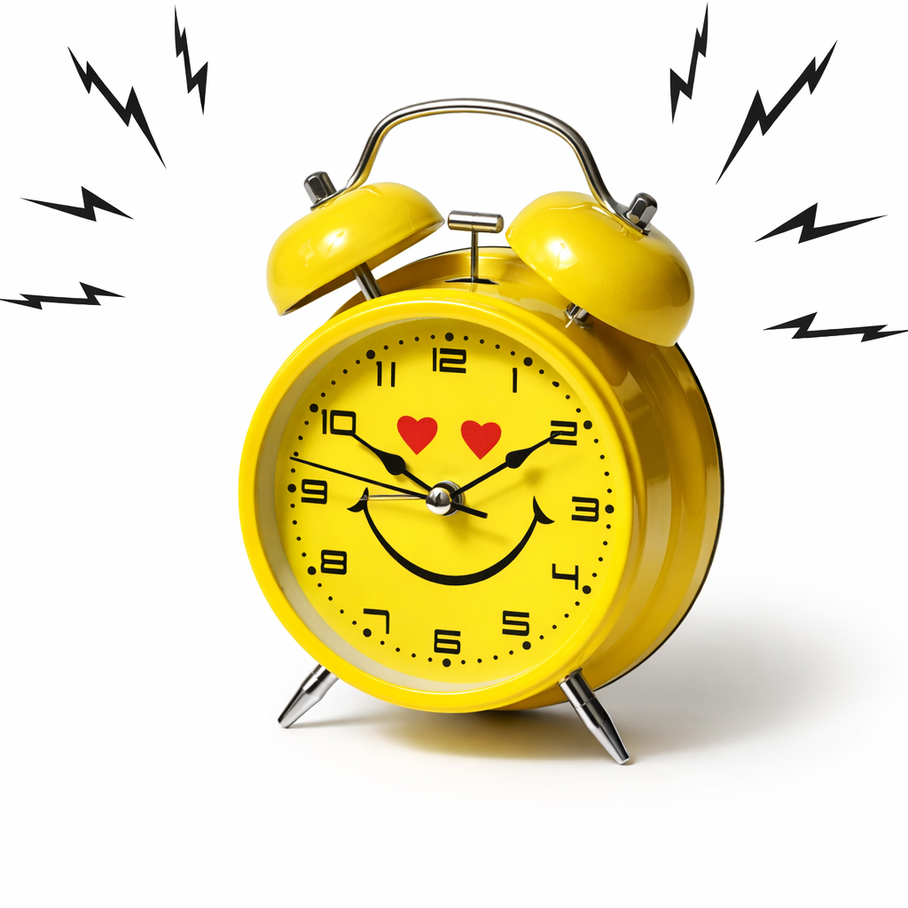 Smiley Face Yellow Alarm Clock Bright Bedside Decor Motumal-motumal