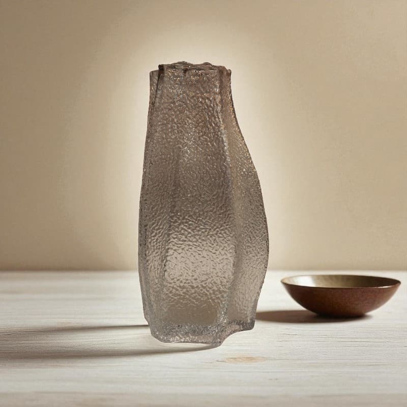 Smokey Elegance Textured Glass Vase Modern Home Decor Motumal-motumal