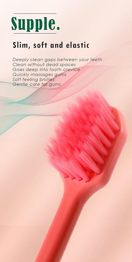 Soft Bristled Wide Head Toothbrush 5 Count Red Brown Motumal-motumal