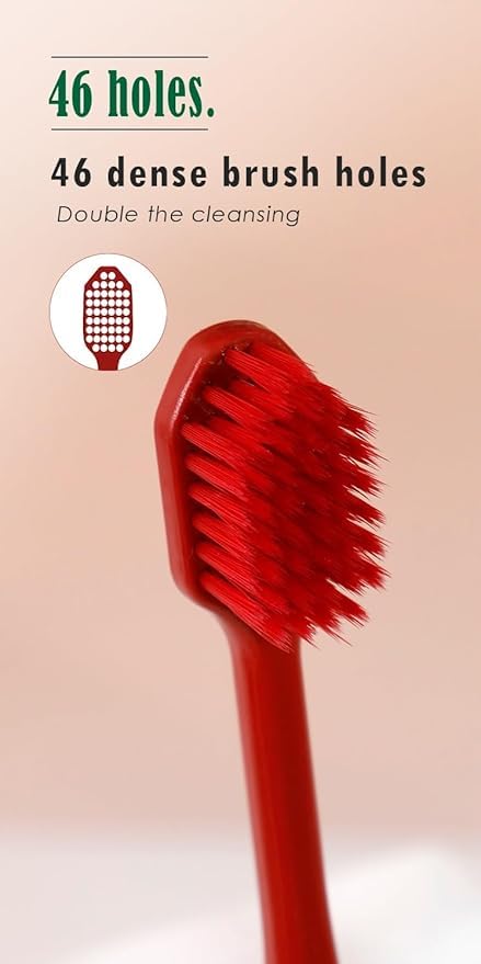 Soft Bristled Wide Head Toothbrush 5 Count Red Brown Motumal-motumal