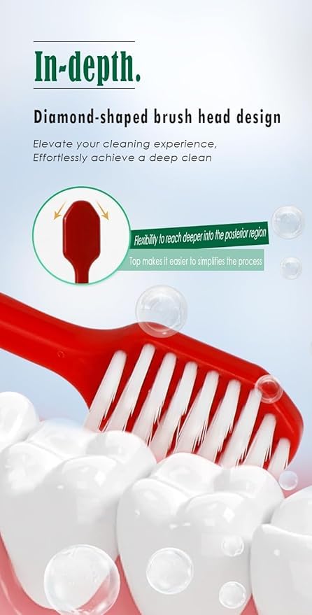 Soft Bristled Wide Head Toothbrush 5 Count Red Brown Motumal-motumal