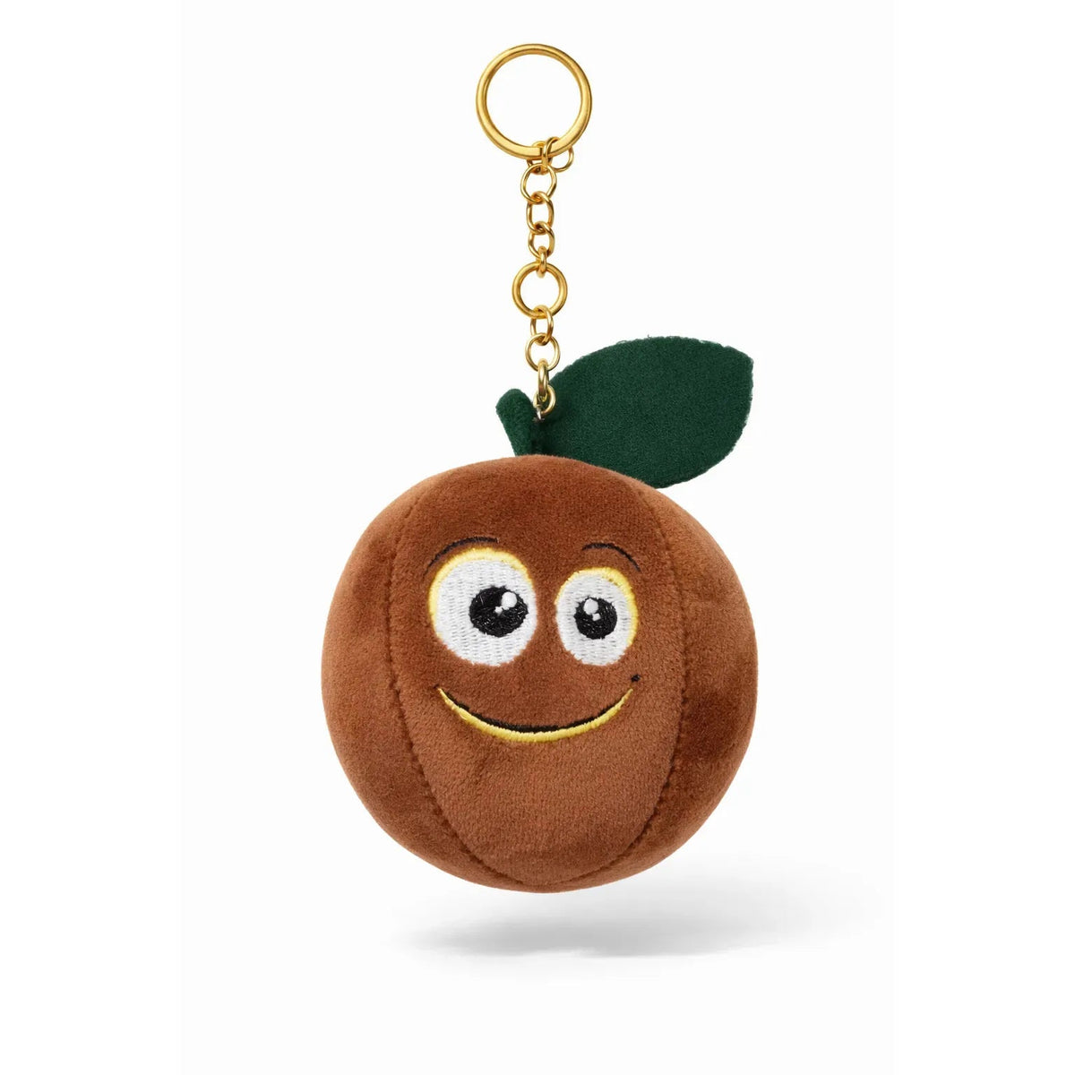 Soft Brown Plush Fruit Keychain Embroidered Eyes Green Leaf Charm-motumal