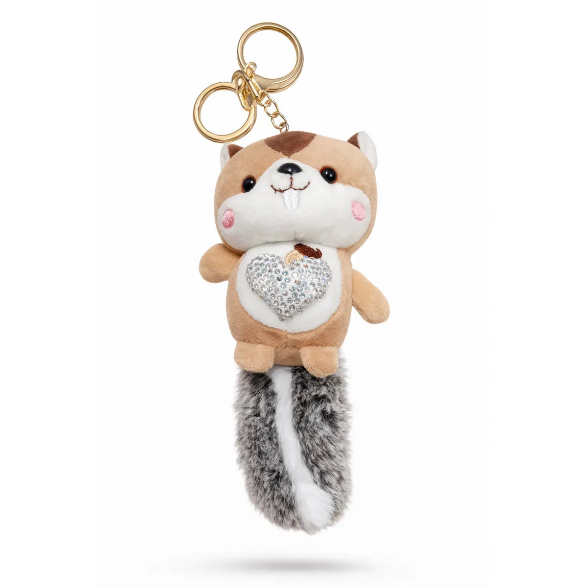 Soft Plush Chipmunk Keychain Rhinestone Heart Charm Motumal-motumal