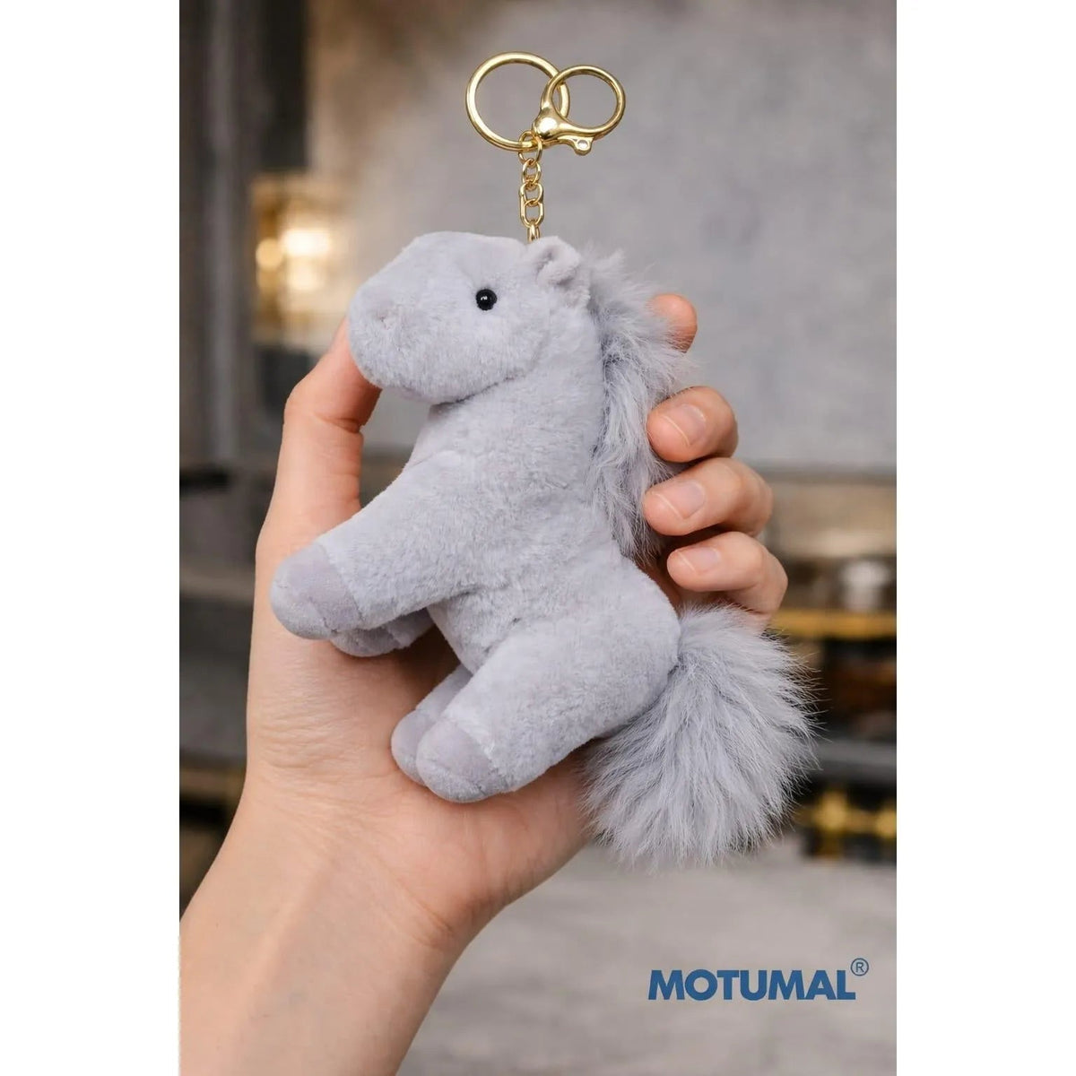 Soft Plush Horse Keychain Long Fluffy Tail Motumal-motumal