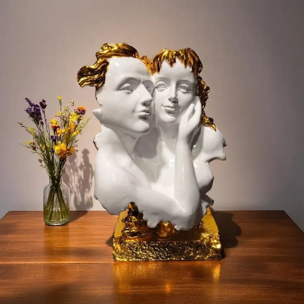 Soulful Couple Face Showpiece Golden White Romantic Figurine Motumal-motumal
