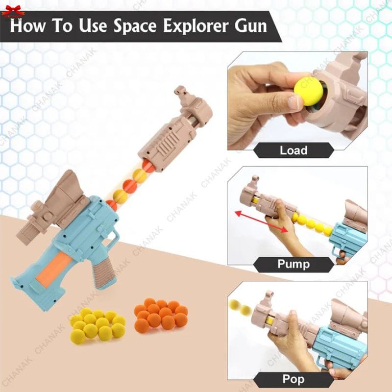 Space Explorer Pneumatic Gun 24 Foam Balls Safe ABS Motumal-motumal