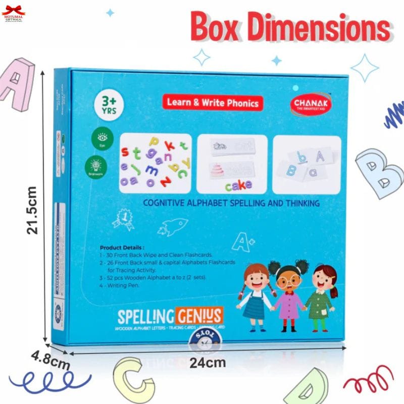 Spelling Genius Wooden Alphabet Game Wipe Clean Cards Motumal-motumal