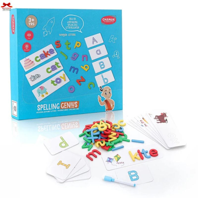Spelling Genius Wooden Alphabet Game Wipe Clean Cards Motumal-motumal