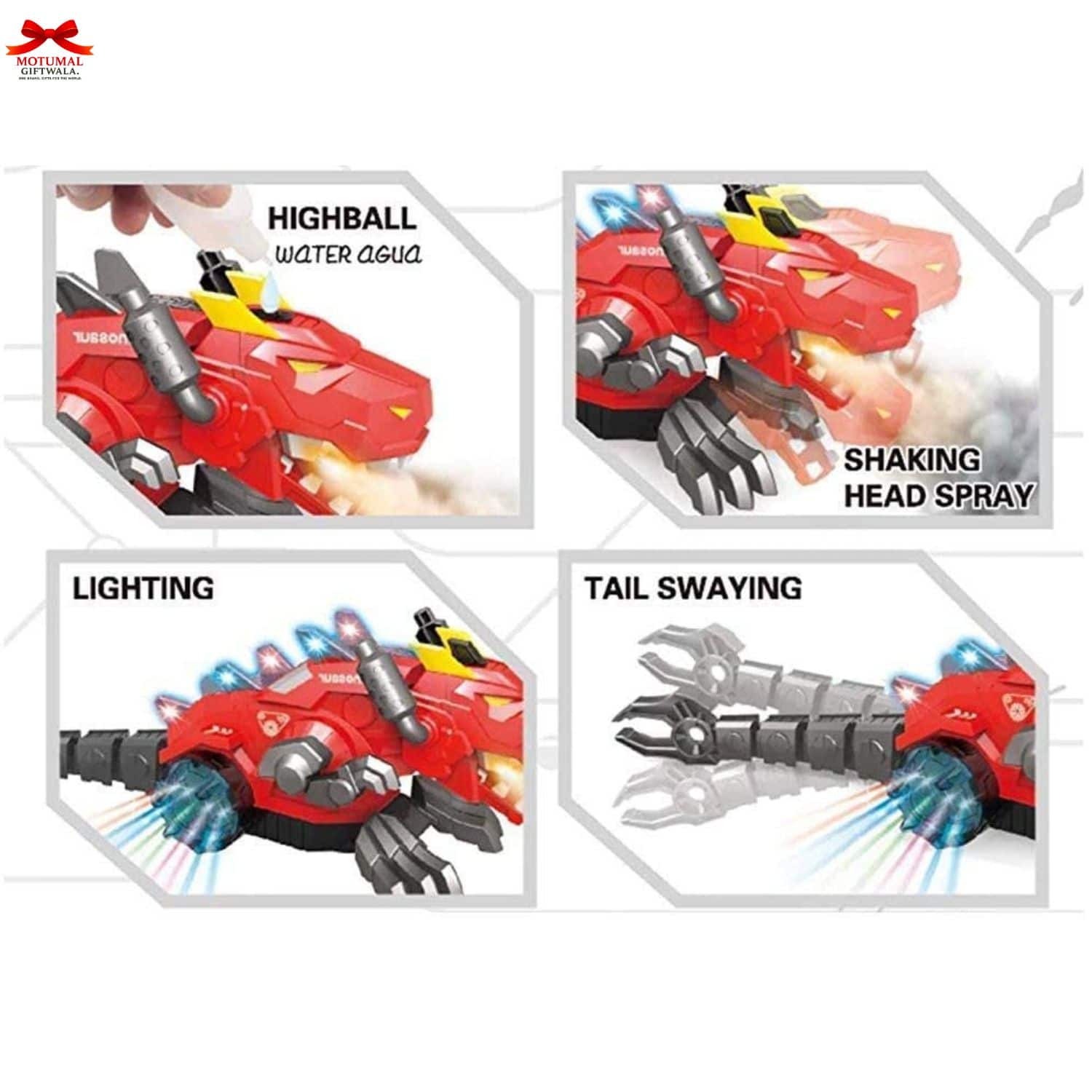 Spray Dinosaur Toy Mechanical Dragon LED Light Smoke Action Motumal-motumal