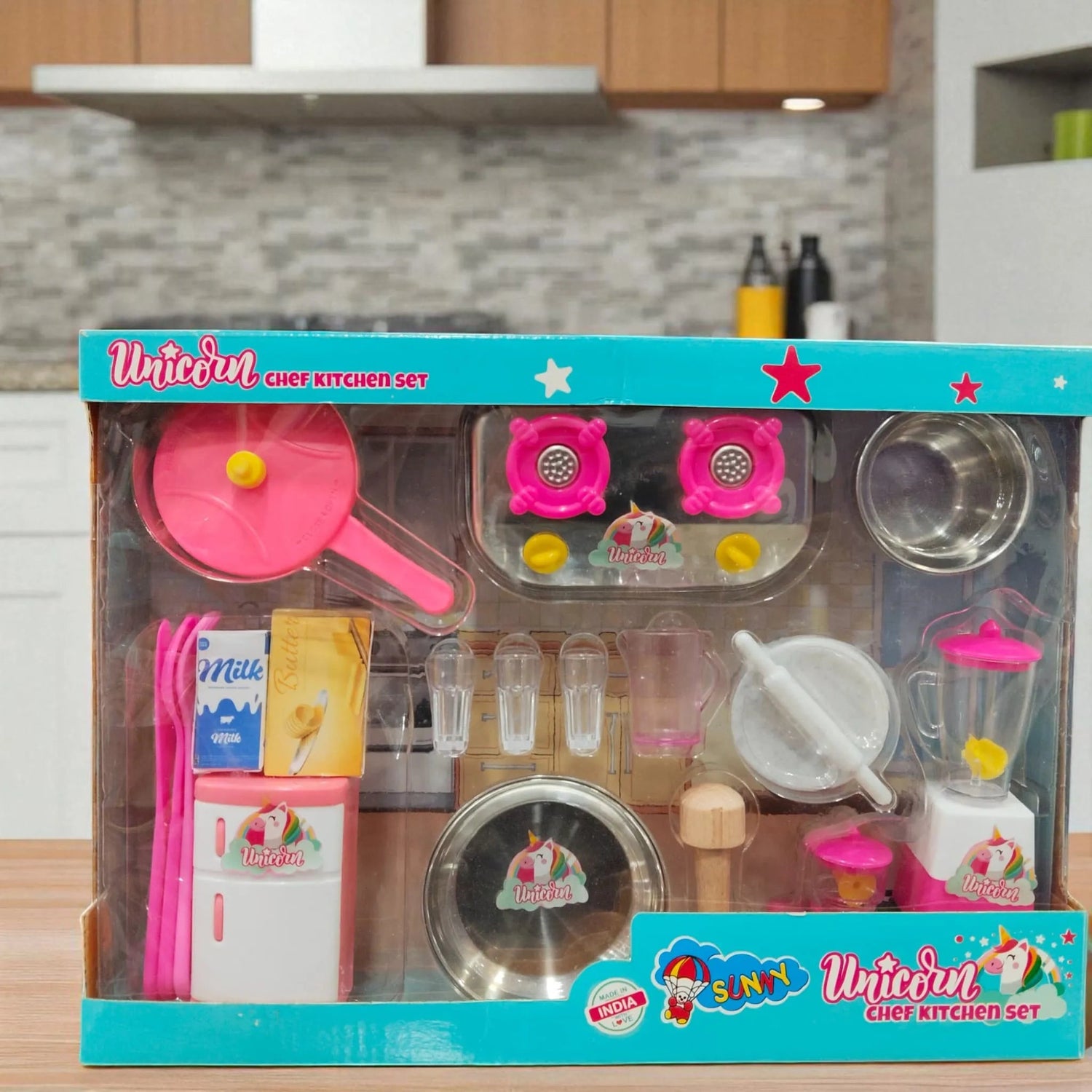 Sunny Unicorn Chef Kitchen Playset Stainless Utensils Included Motumal-motumal