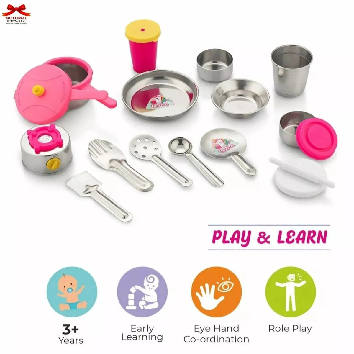 Sunny Unicorn Pink Kitchen Play Toys Pretend Cooking Motumal-motumal