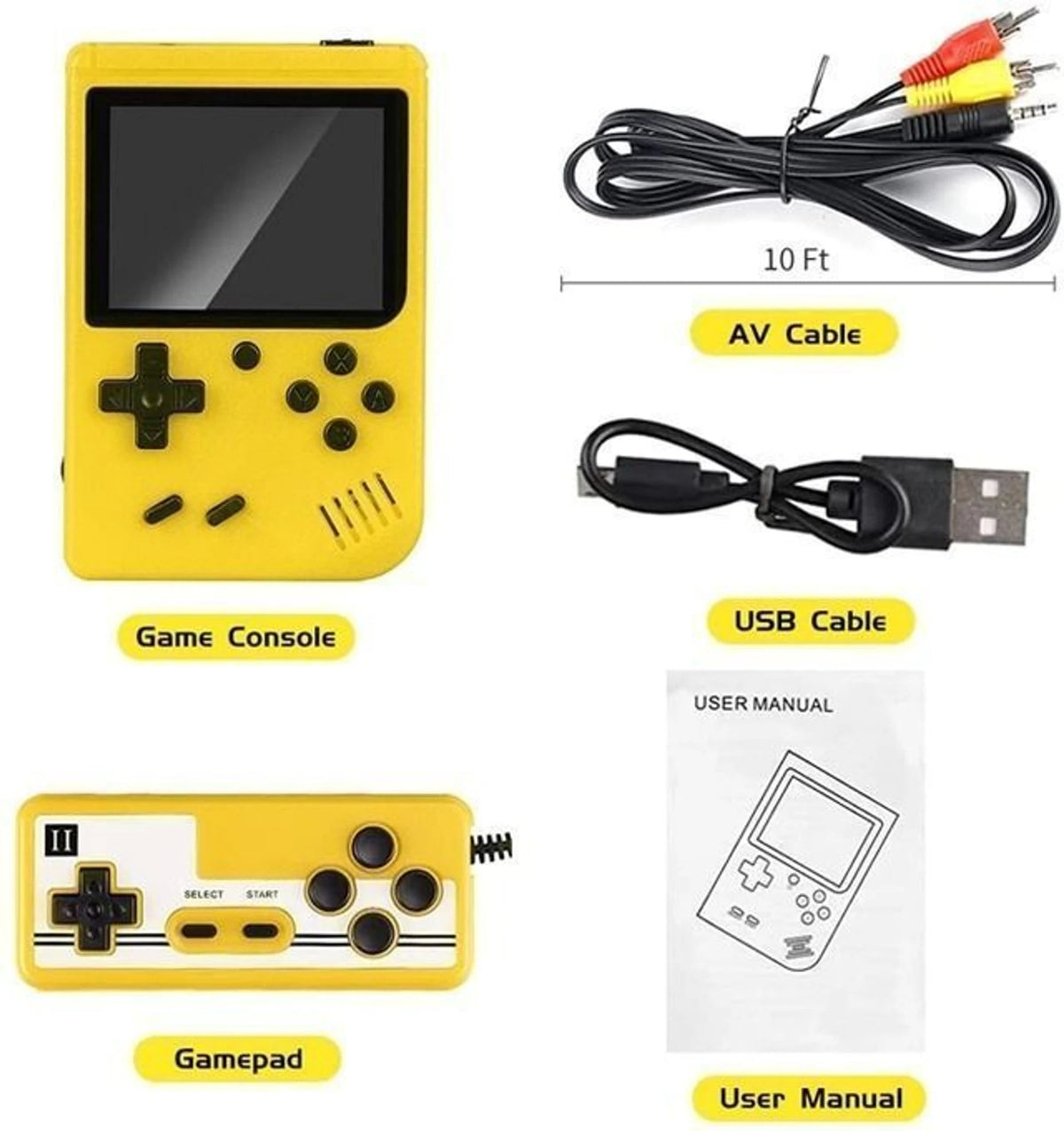 SUP Retro Handheld Game Console 400 Built-In Games Yellow-motumal