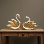 Swan Couple Showpiece Golden Wings Decor Home Gift Motumal-motumal