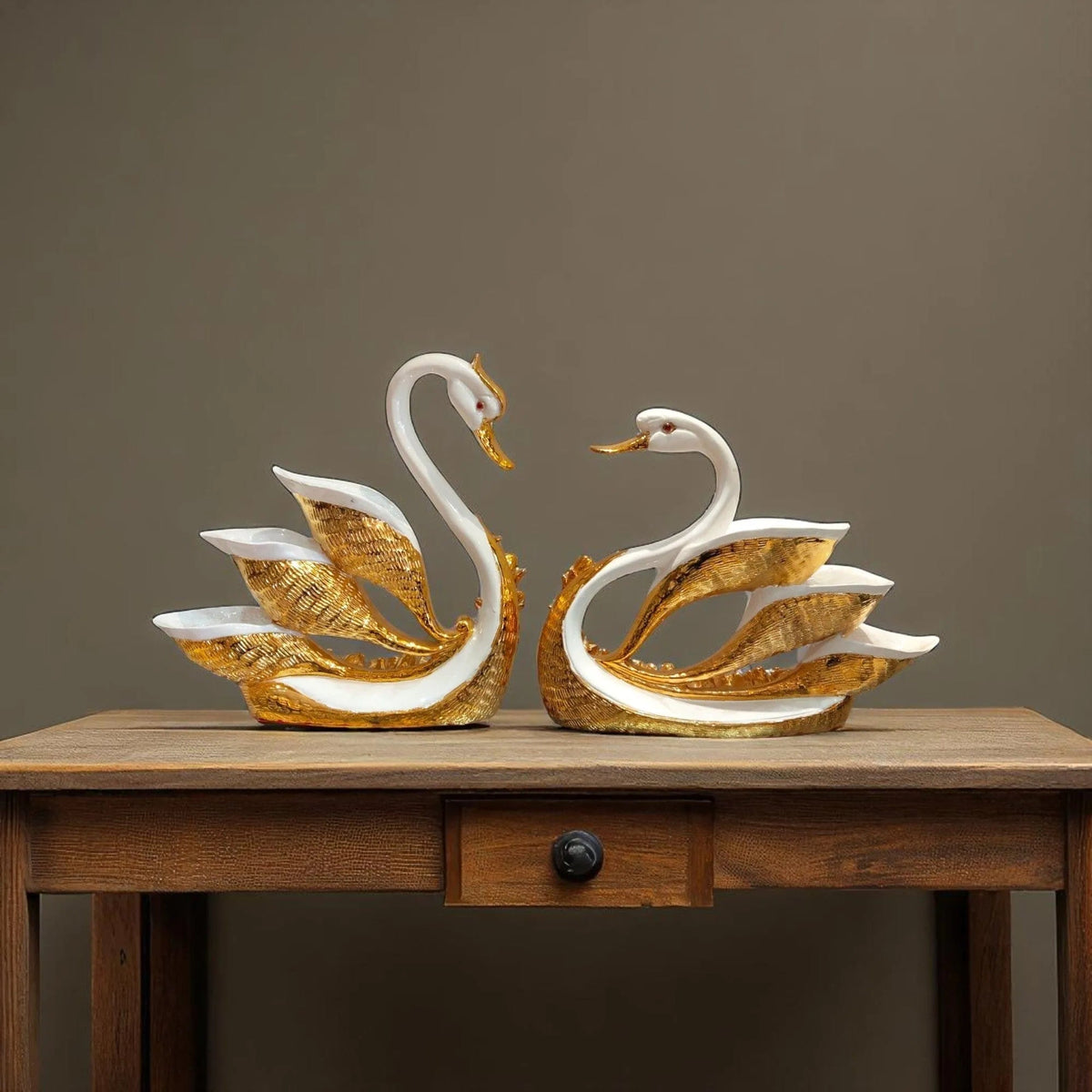 Swan Couple Showpiece Golden Wings Decor Home Gift Motumal-motumal