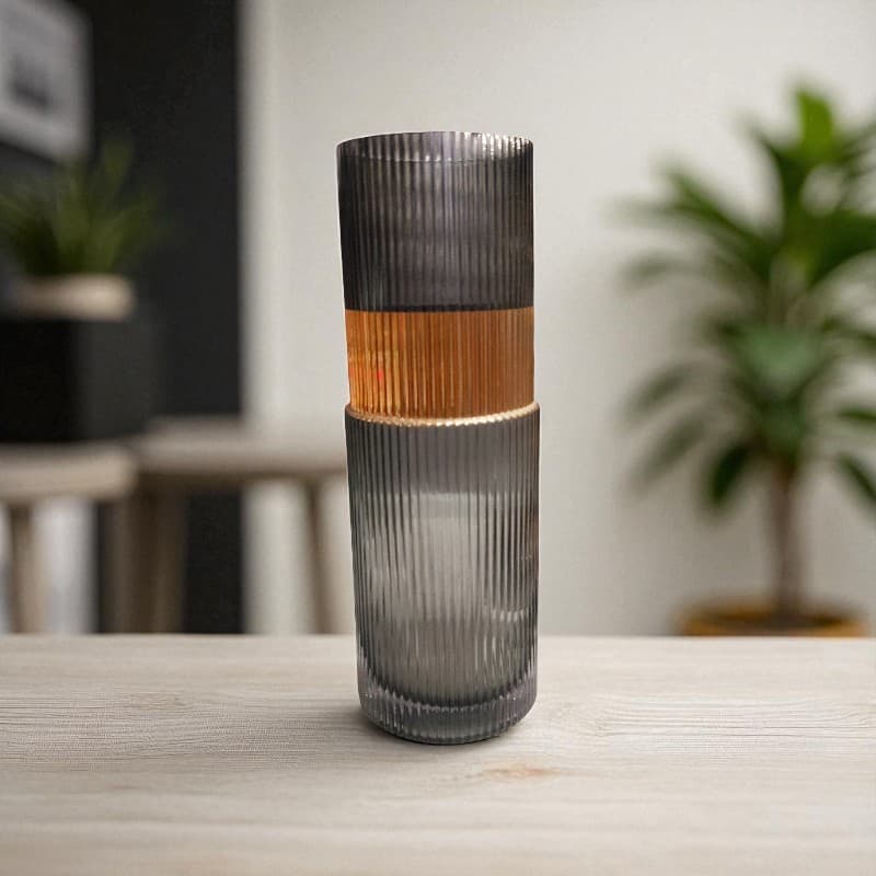 Textured Glass Vase Modern Design Black Gold Band Accent Motumal-motumal