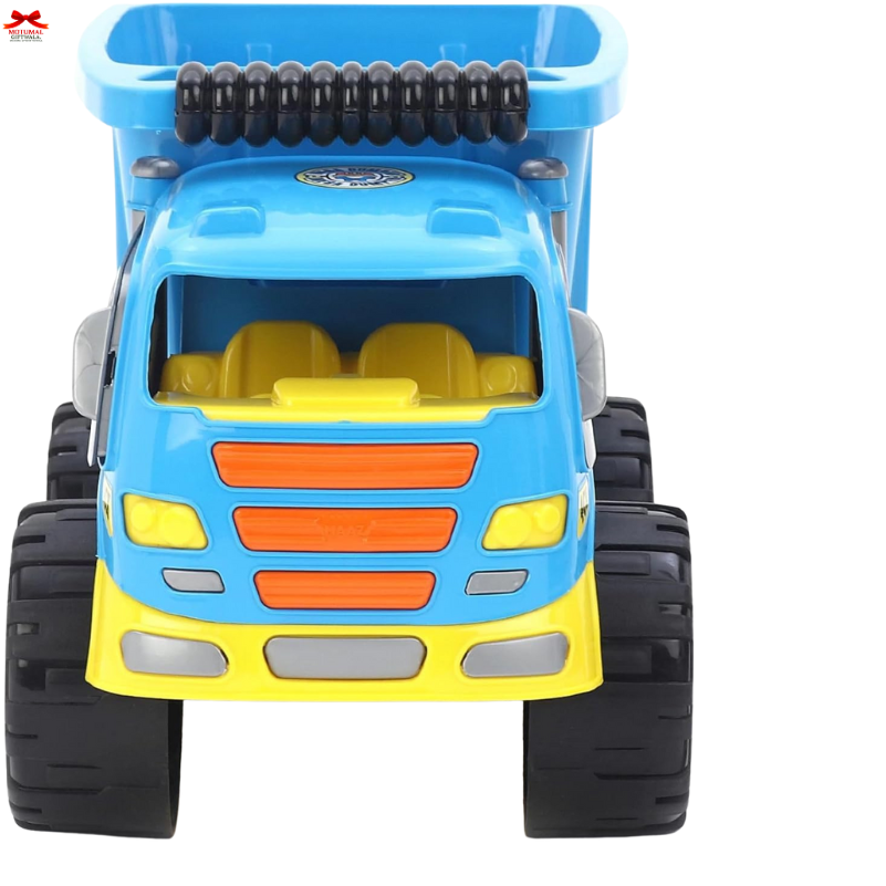 Colorful toy dump truck on a white background