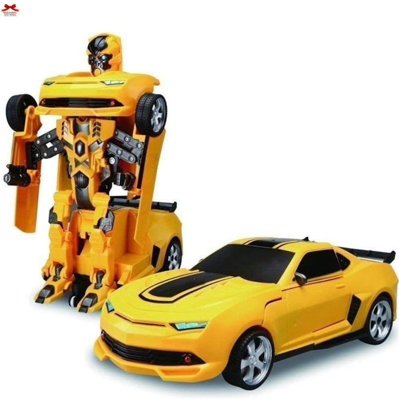 Transforming Car Robot Toy Remote Control Yellow Sports Car-motumal