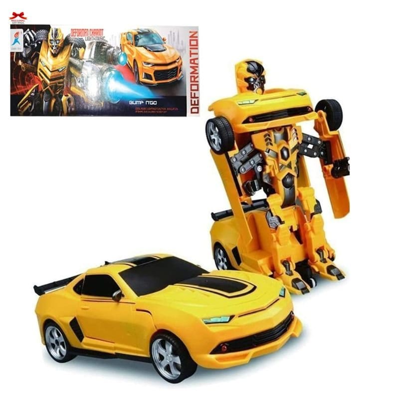 Transforming Car Robot Toy Remote Control Yellow Sports Car-motumal