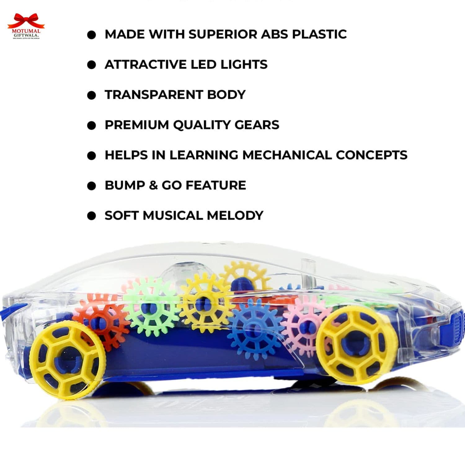Transparent Gear Car Lights Music Educational Toy Motumal-motumal