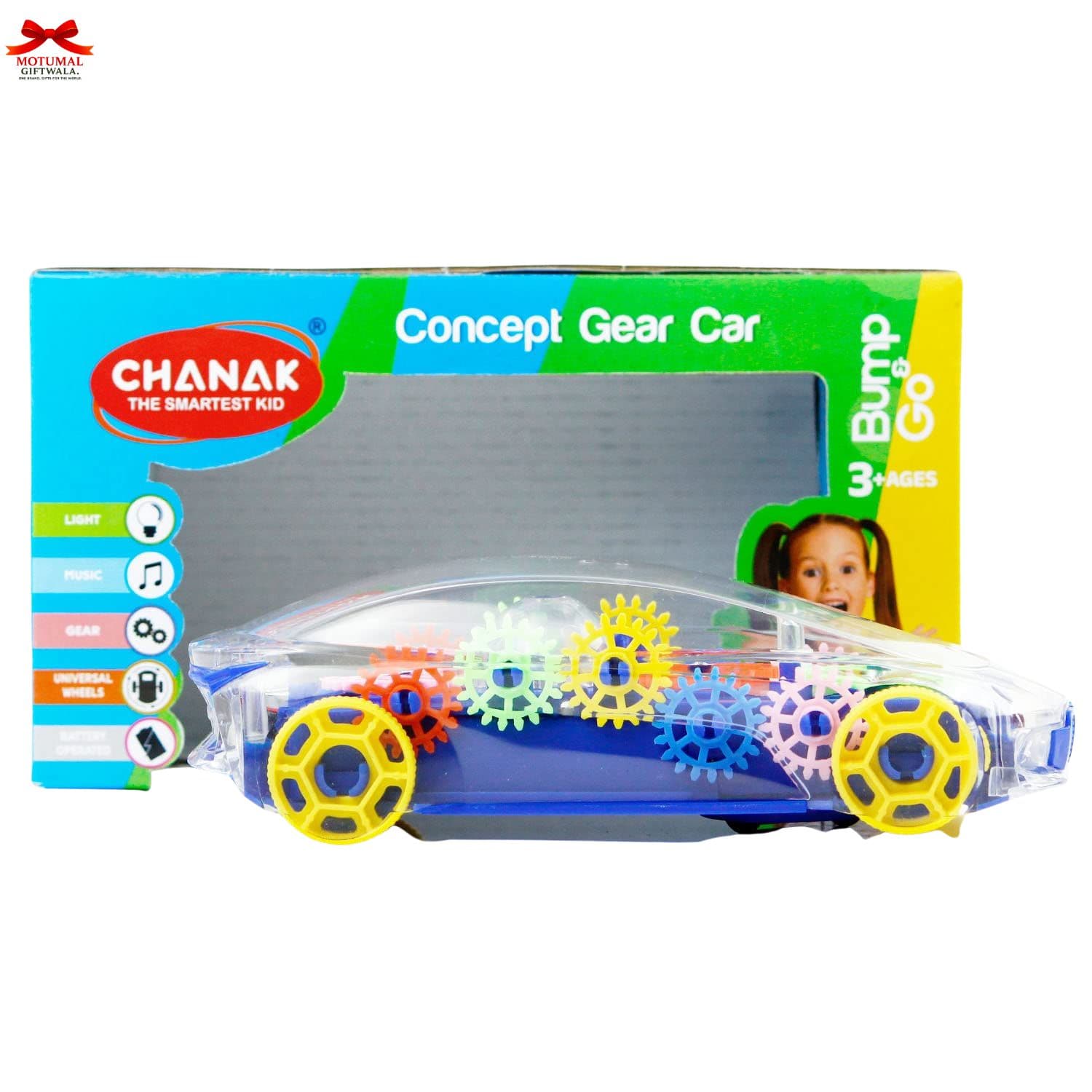 Transparent Gear Car Lights Music Educational Toy Motumal-motumal