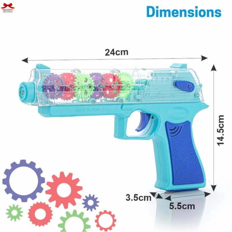 Transparent Gear Toy Gun Rotating Lights Music Blaster Motumal-motumal
