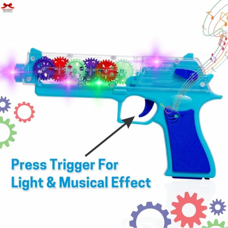 Transparent Gear Toy Gun Rotating Lights Music Blaster Motumal-motumal